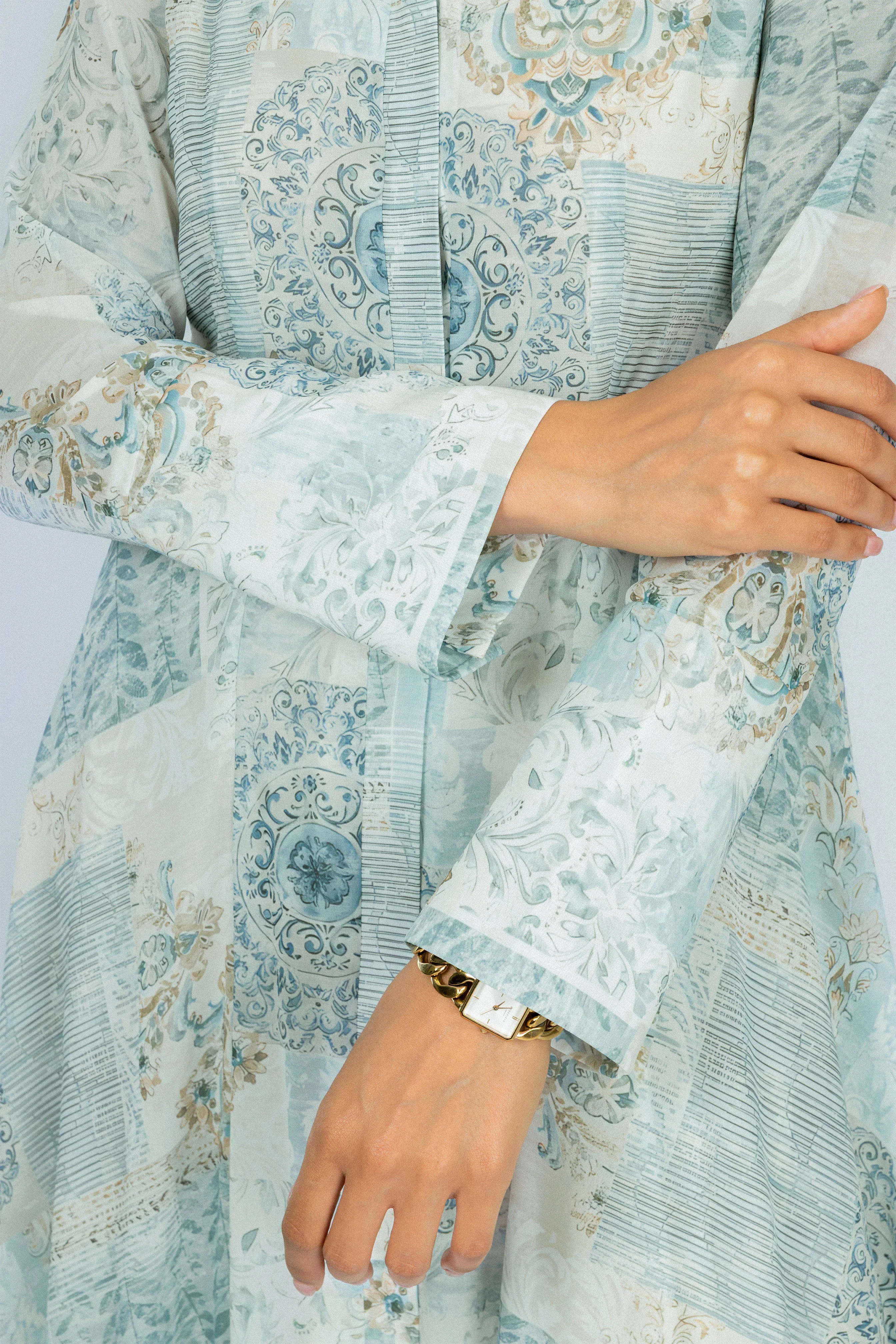 Printed Light Green Chiffon Classic Long Dress - Image 4