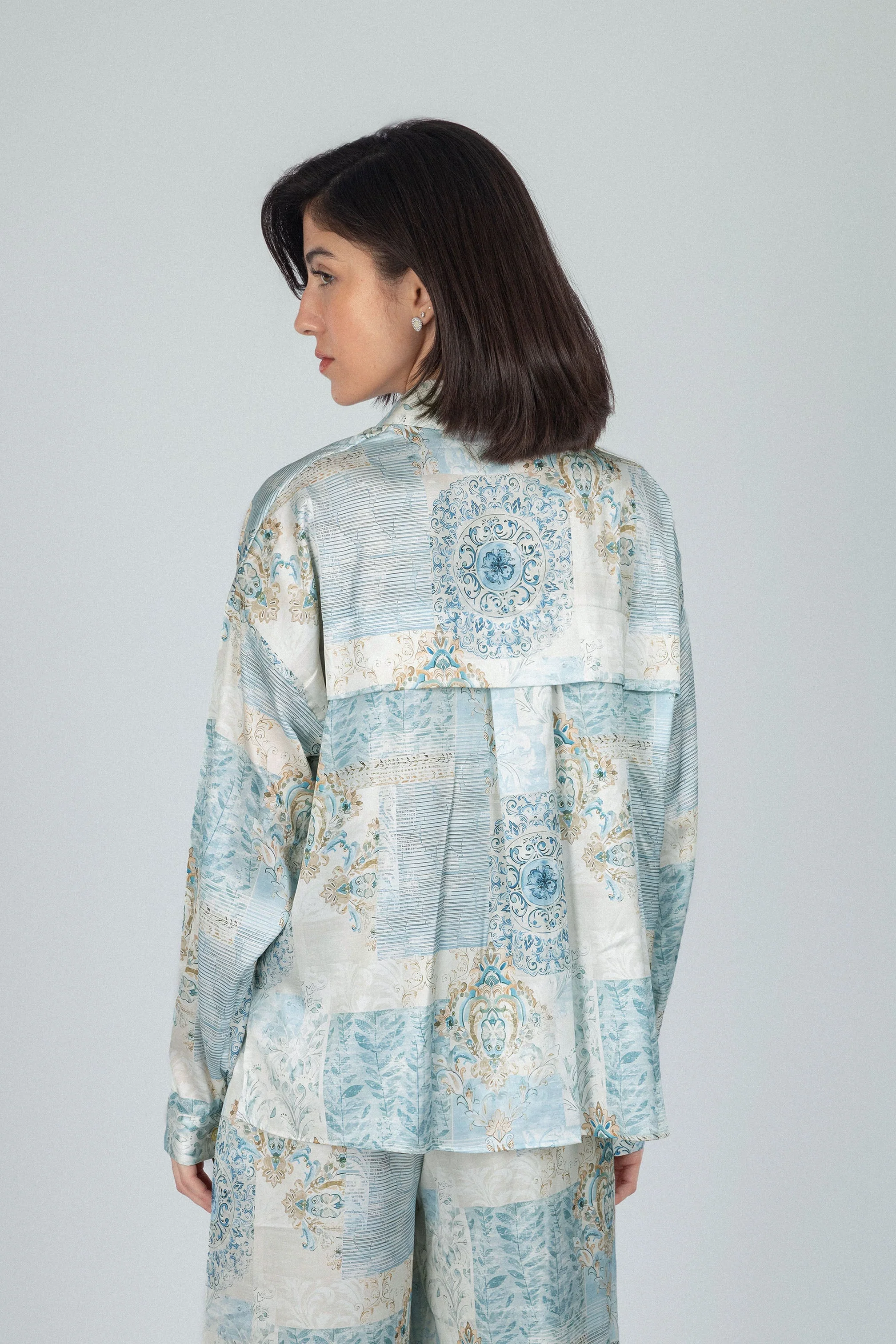 Flowered Printed Green Satin Set - Image 16