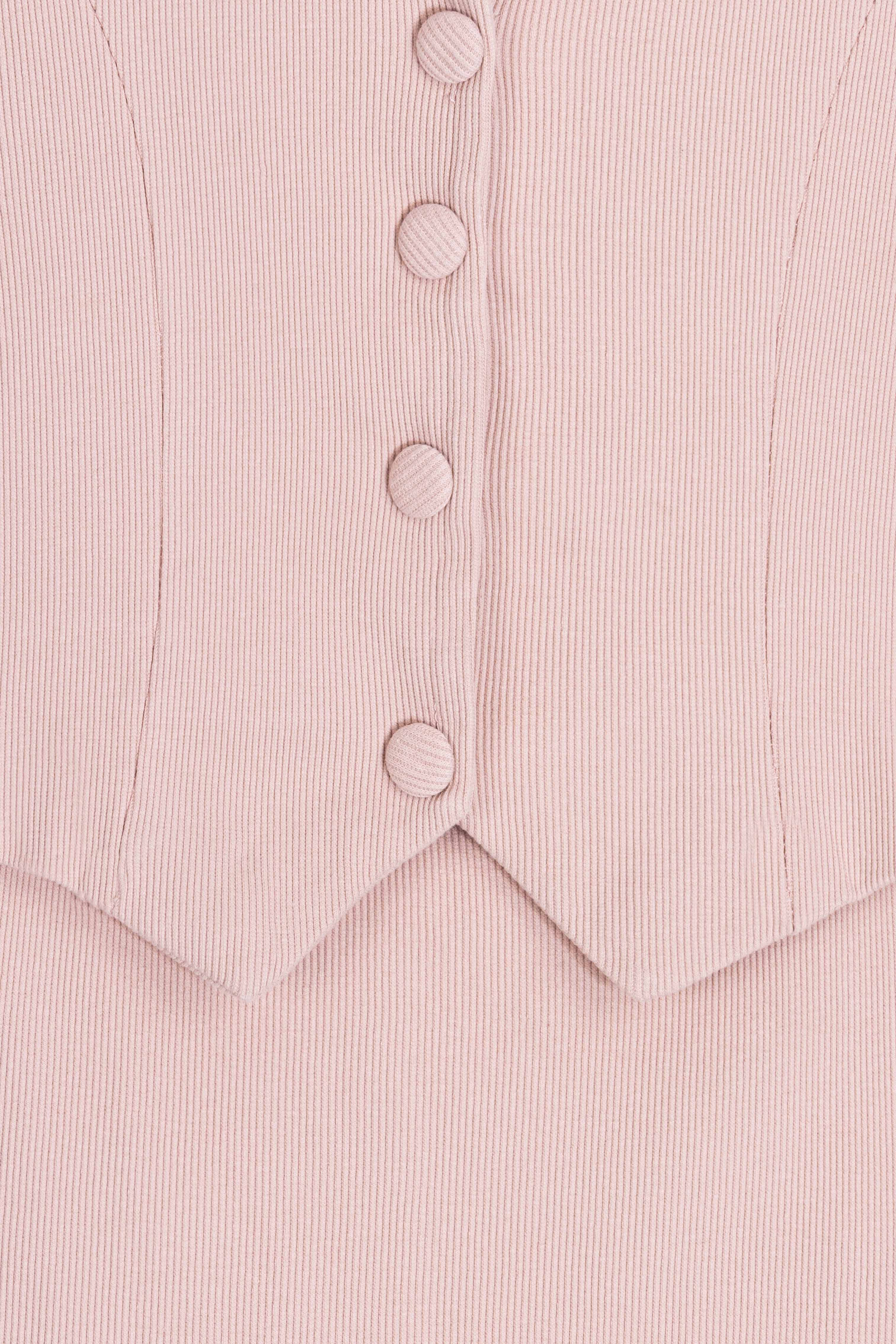 Light Rose Ribbed Midi Casual Dress - Image 3