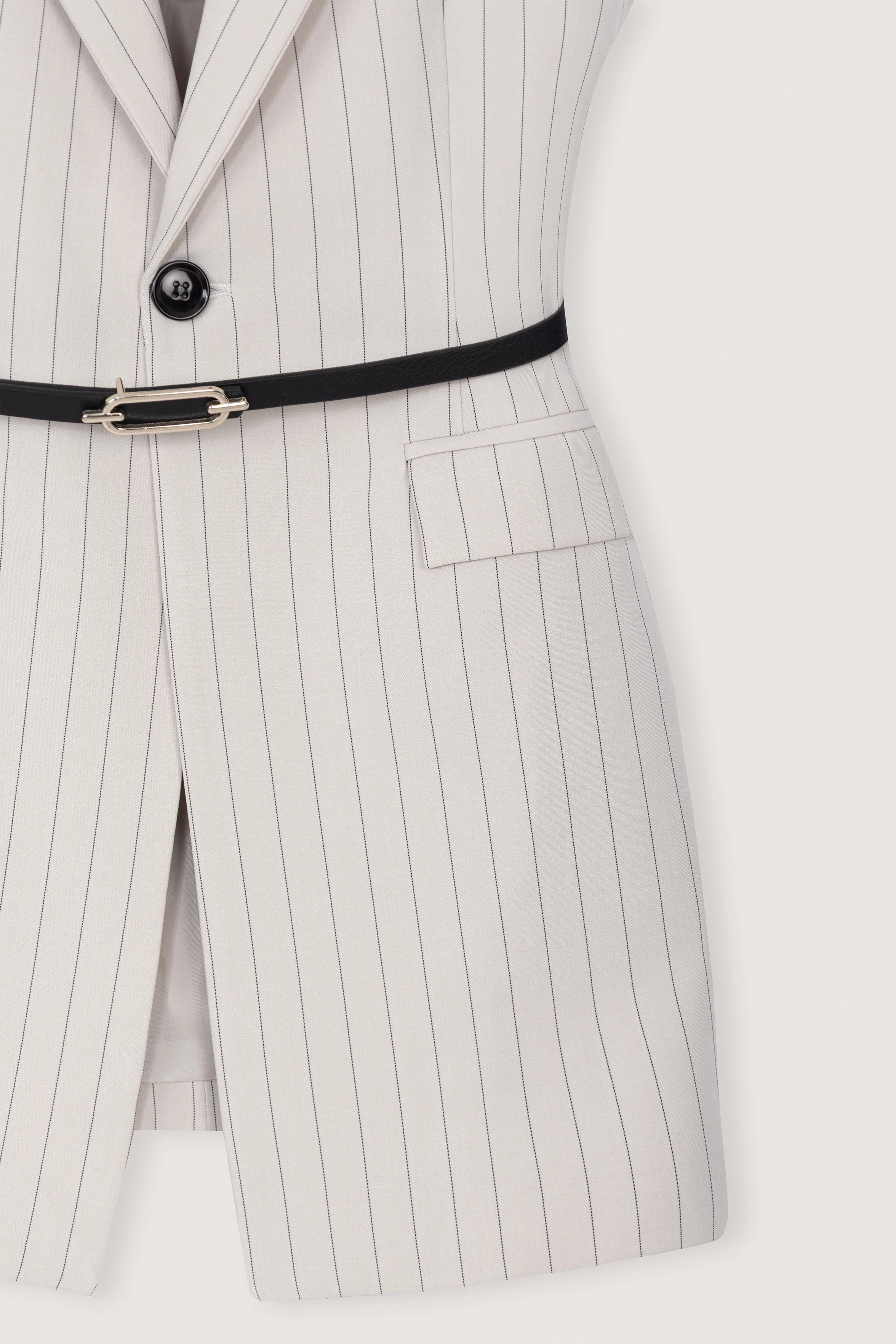 Light Beige Striped Sleeveless Classic Set - Image 4