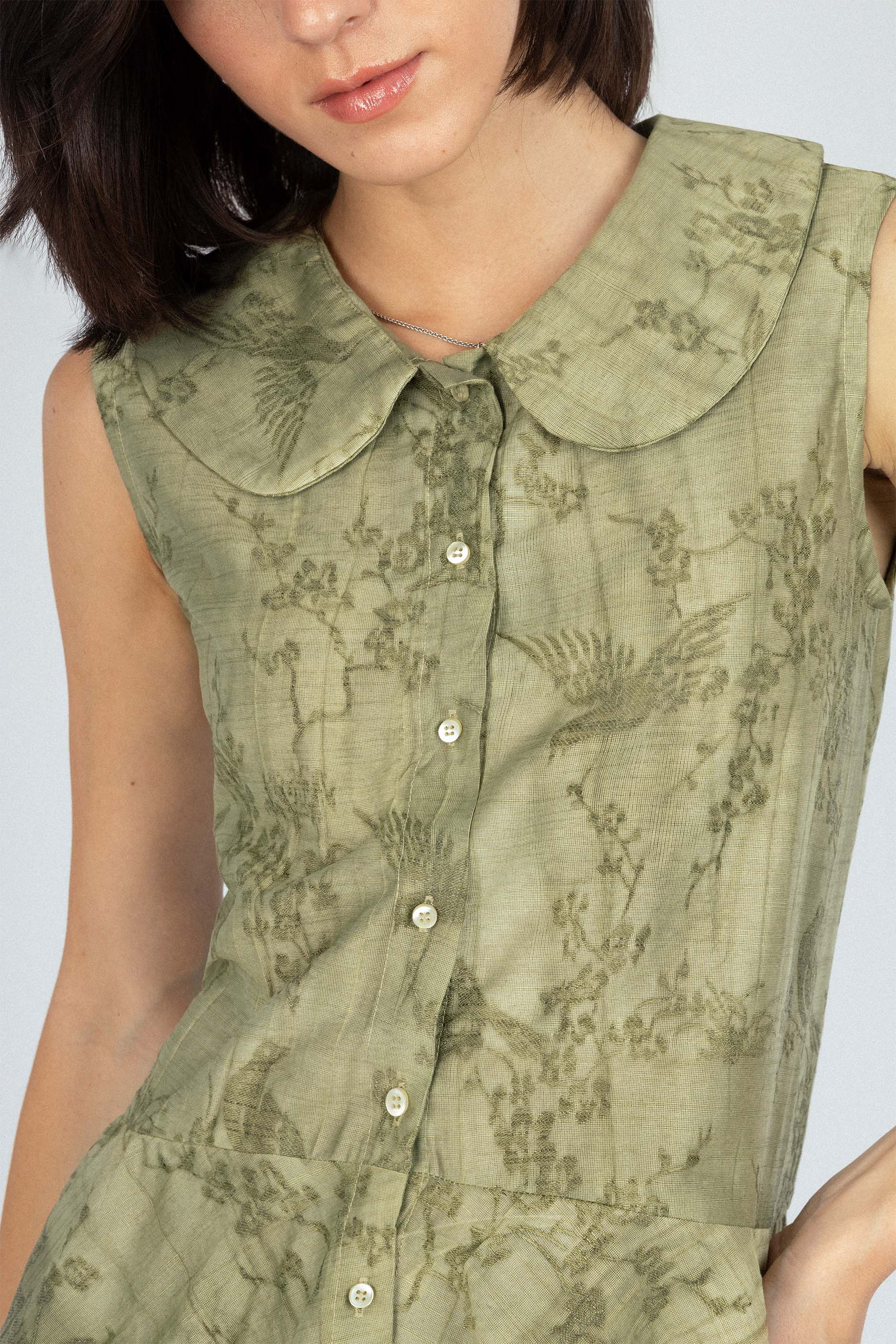 Sleeveless Floral Light Green Blouse - Image 3
