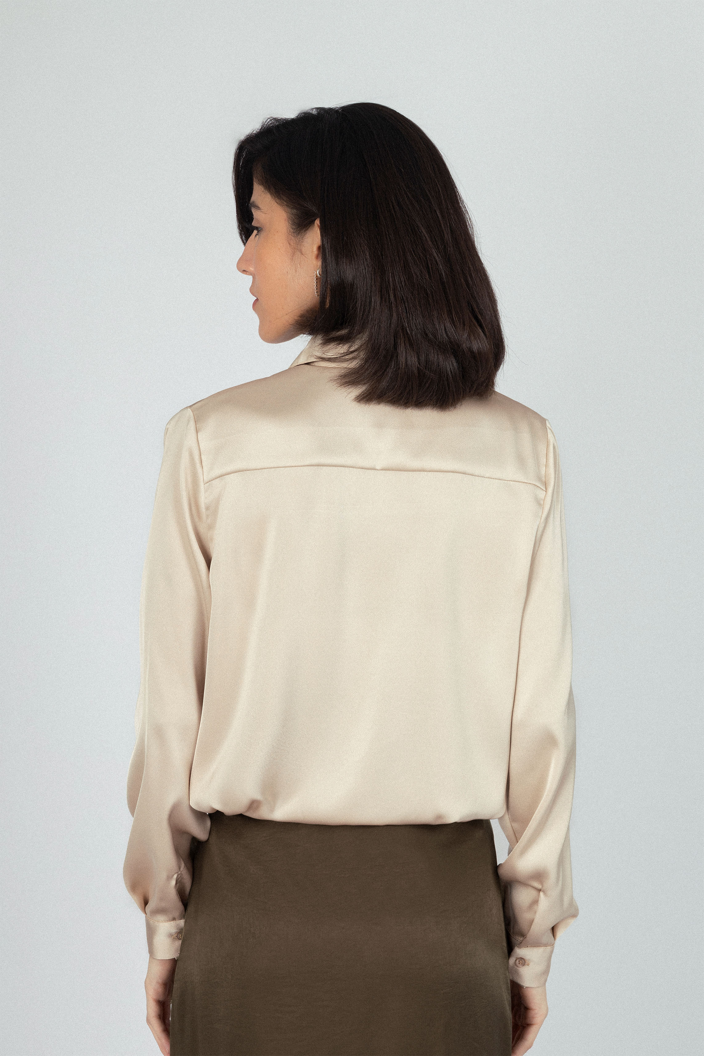 Solid Beige Satin Classic Shirt - Image 4