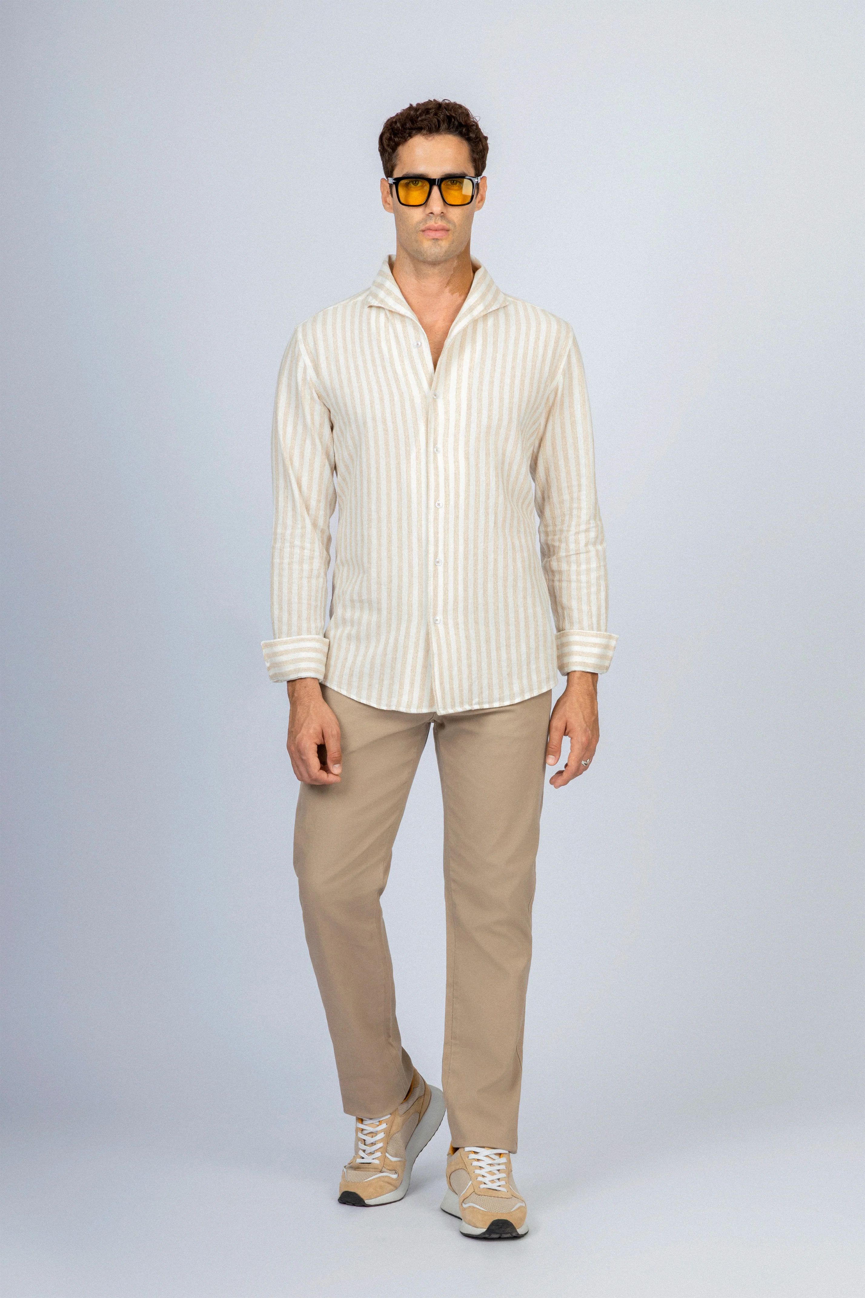 Striped Beige Linen Blend Casual Shirt - Image 2