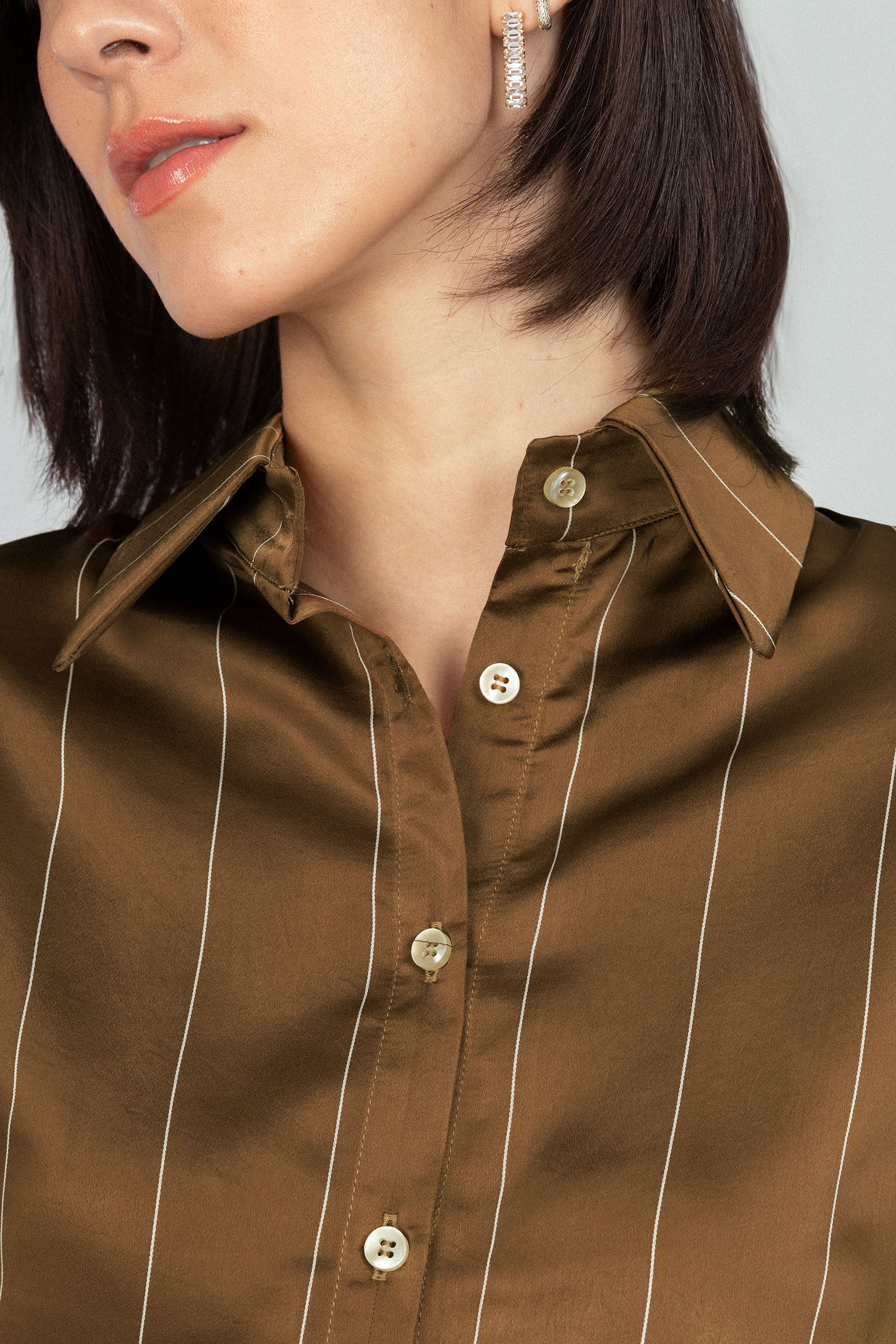 Striped Brown Satin Casual Shirt - Image 12