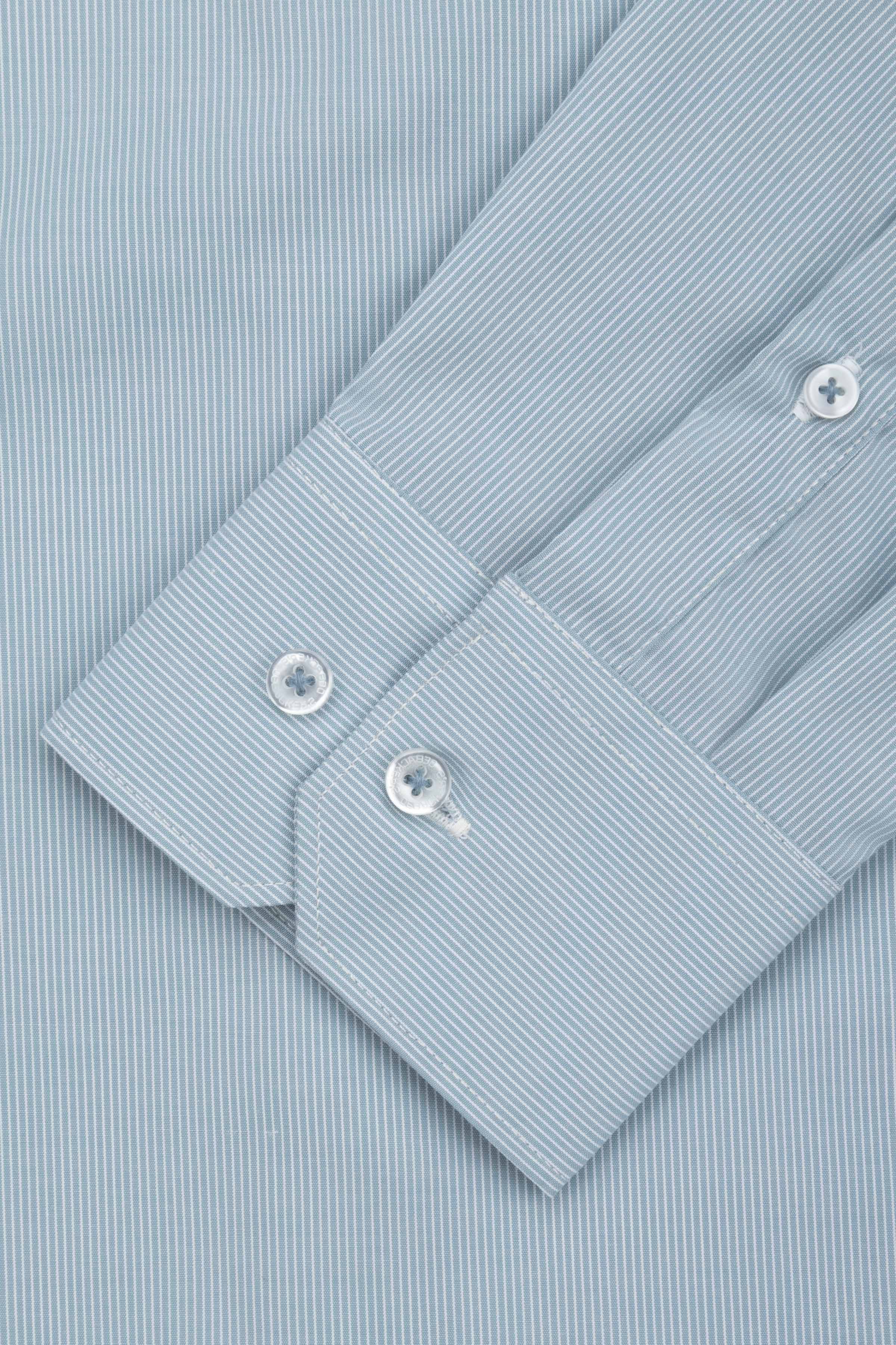 Striped Carolina Blue Smart Casual Bamboo Shirt - Image 3