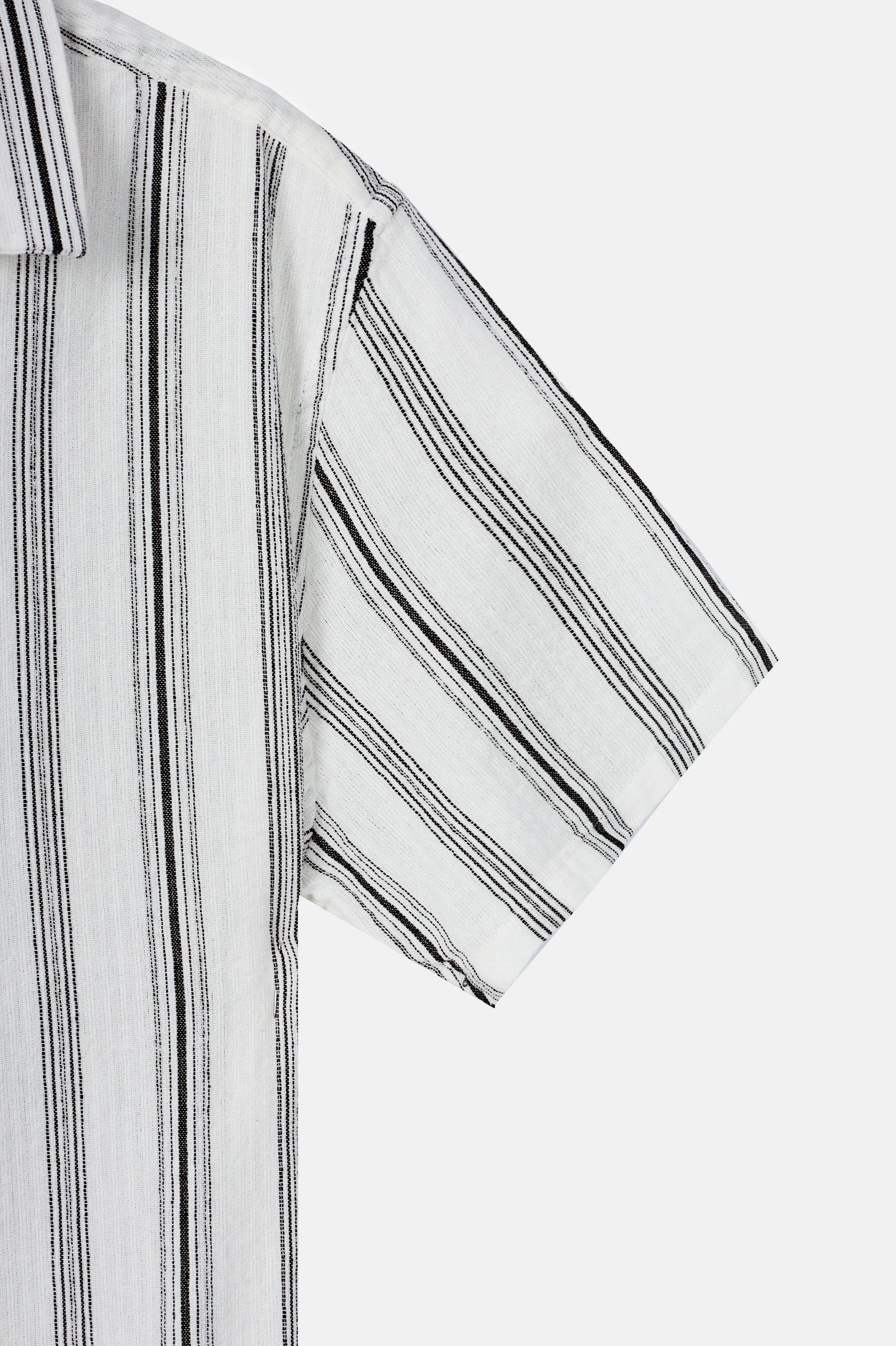 Striped  Dark Gray Linen Look Short Sleeves Shirt - Image 3