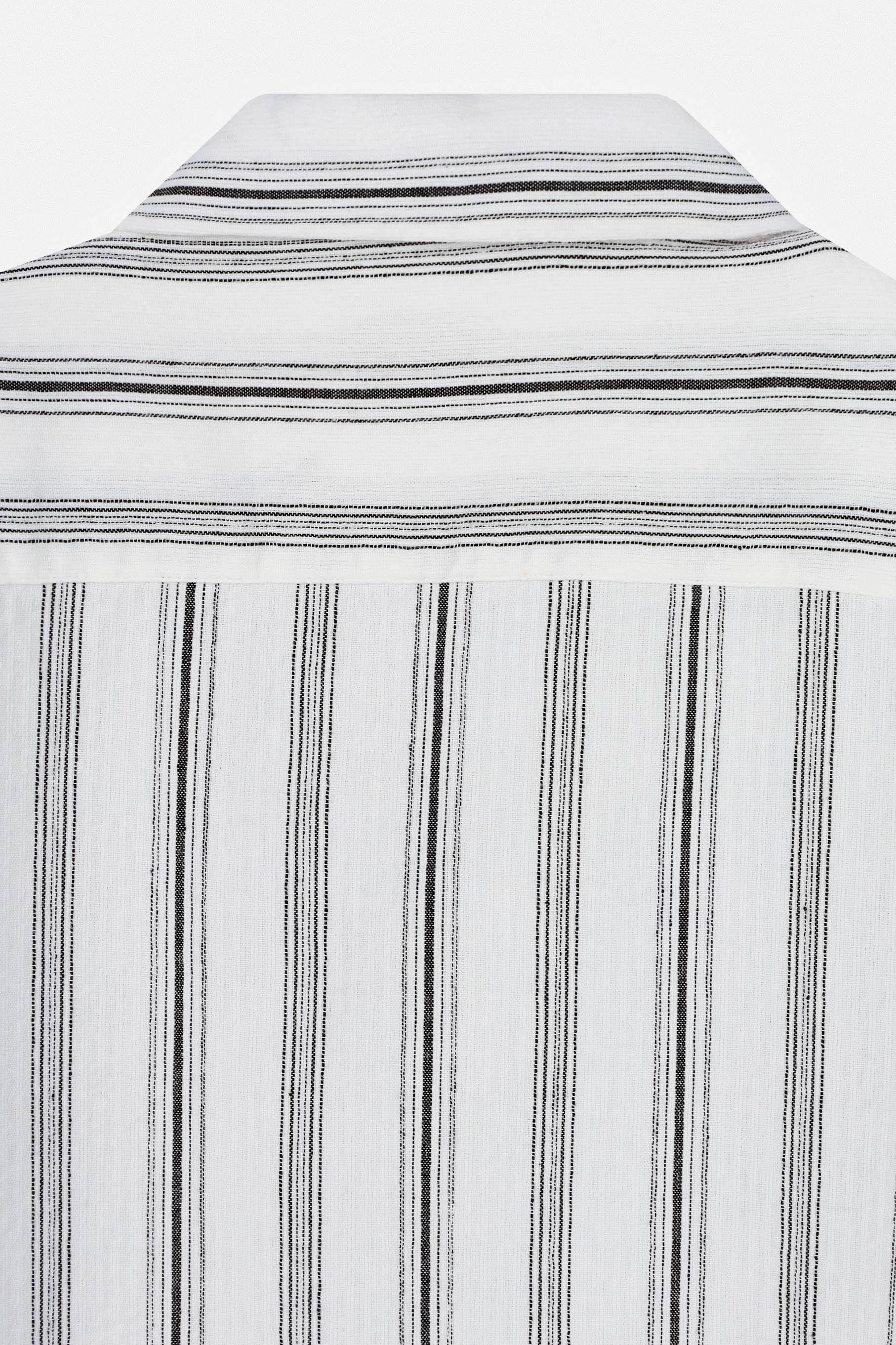Striped  Dark Gray Linen Look Short Sleeves Shirt - Image 4