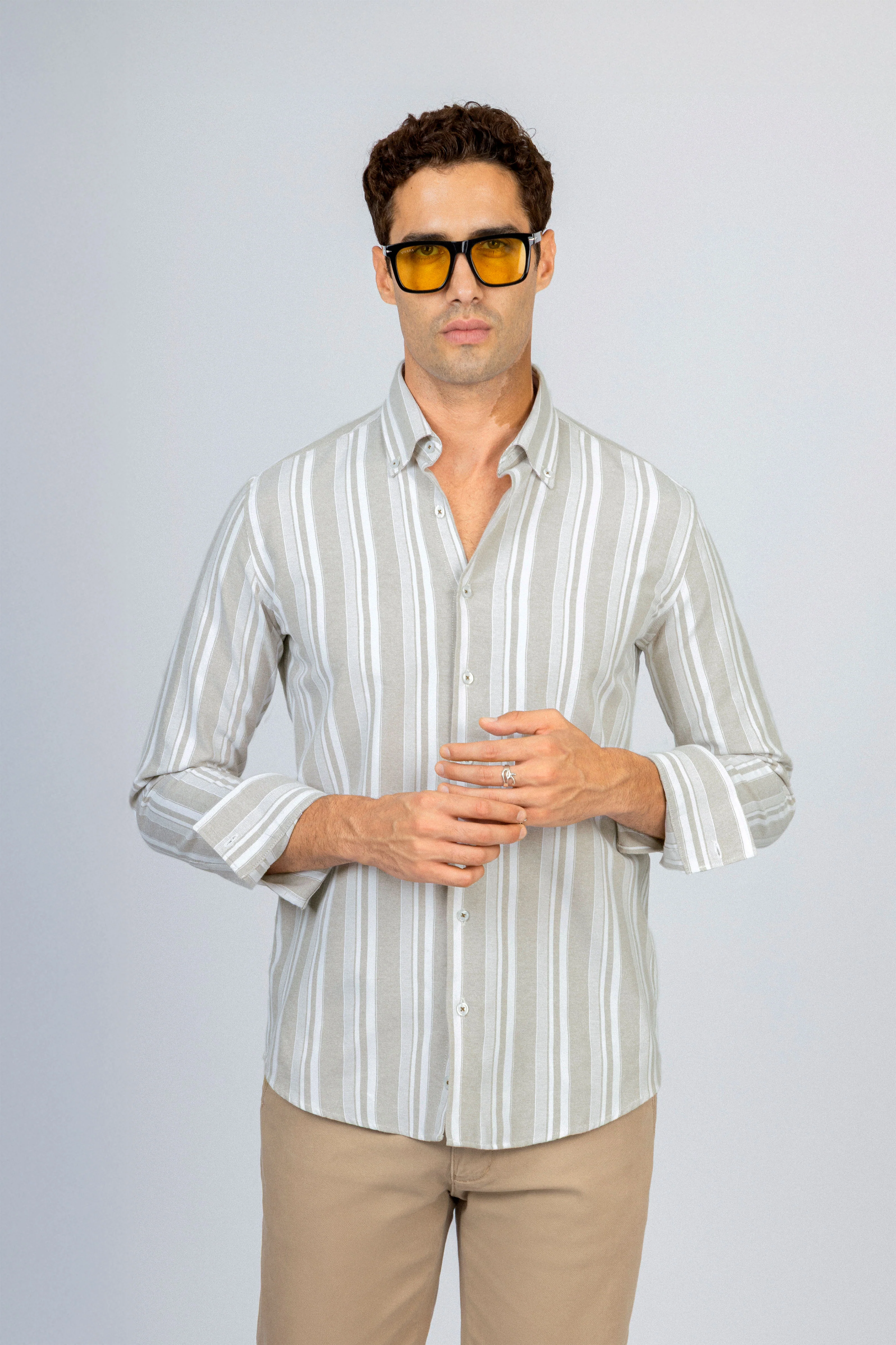 Striped Light Beige Casual Shirt