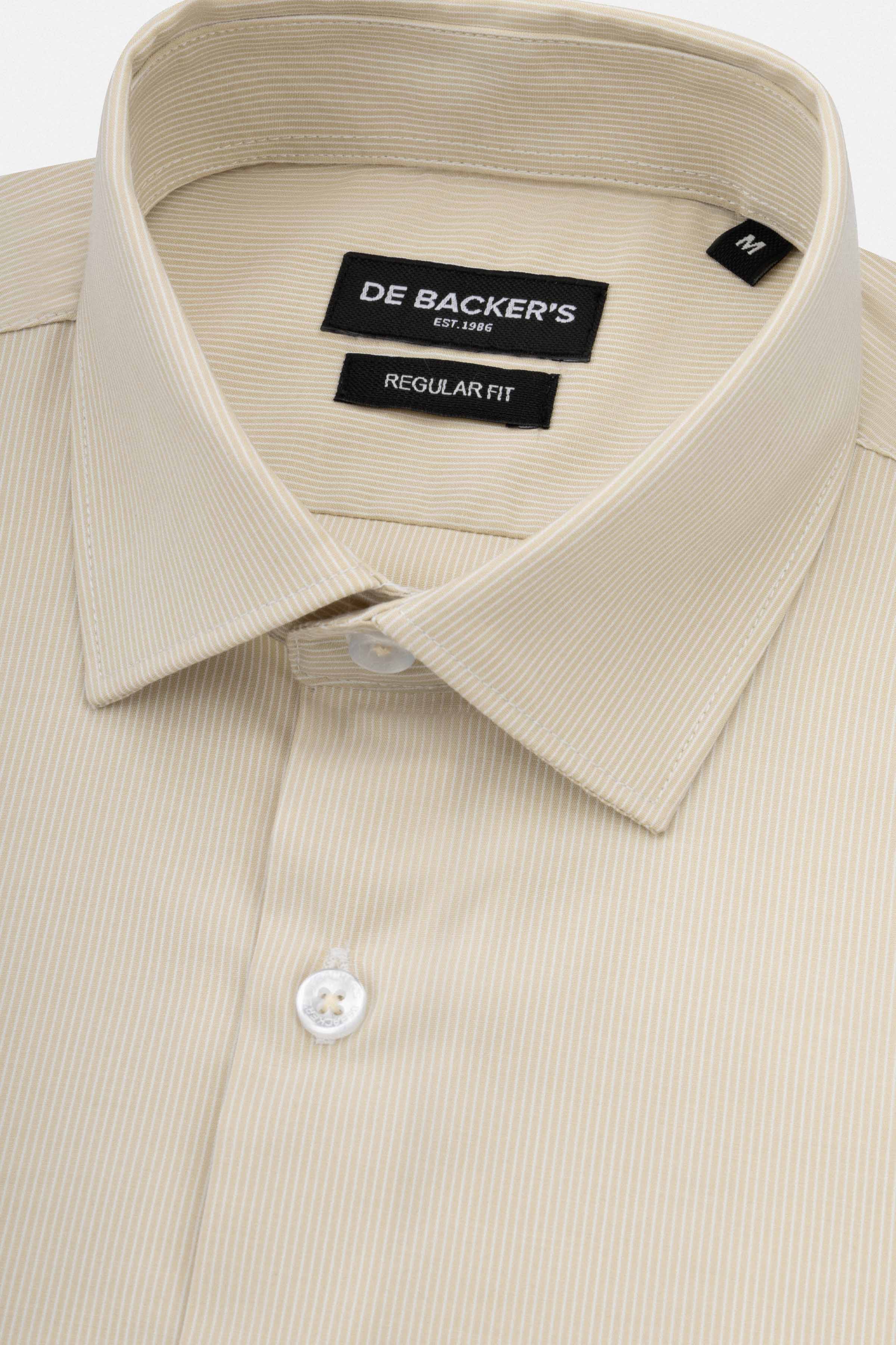 Striped Light Beige & White Bamboo Smart Casual Shirt - Image 2