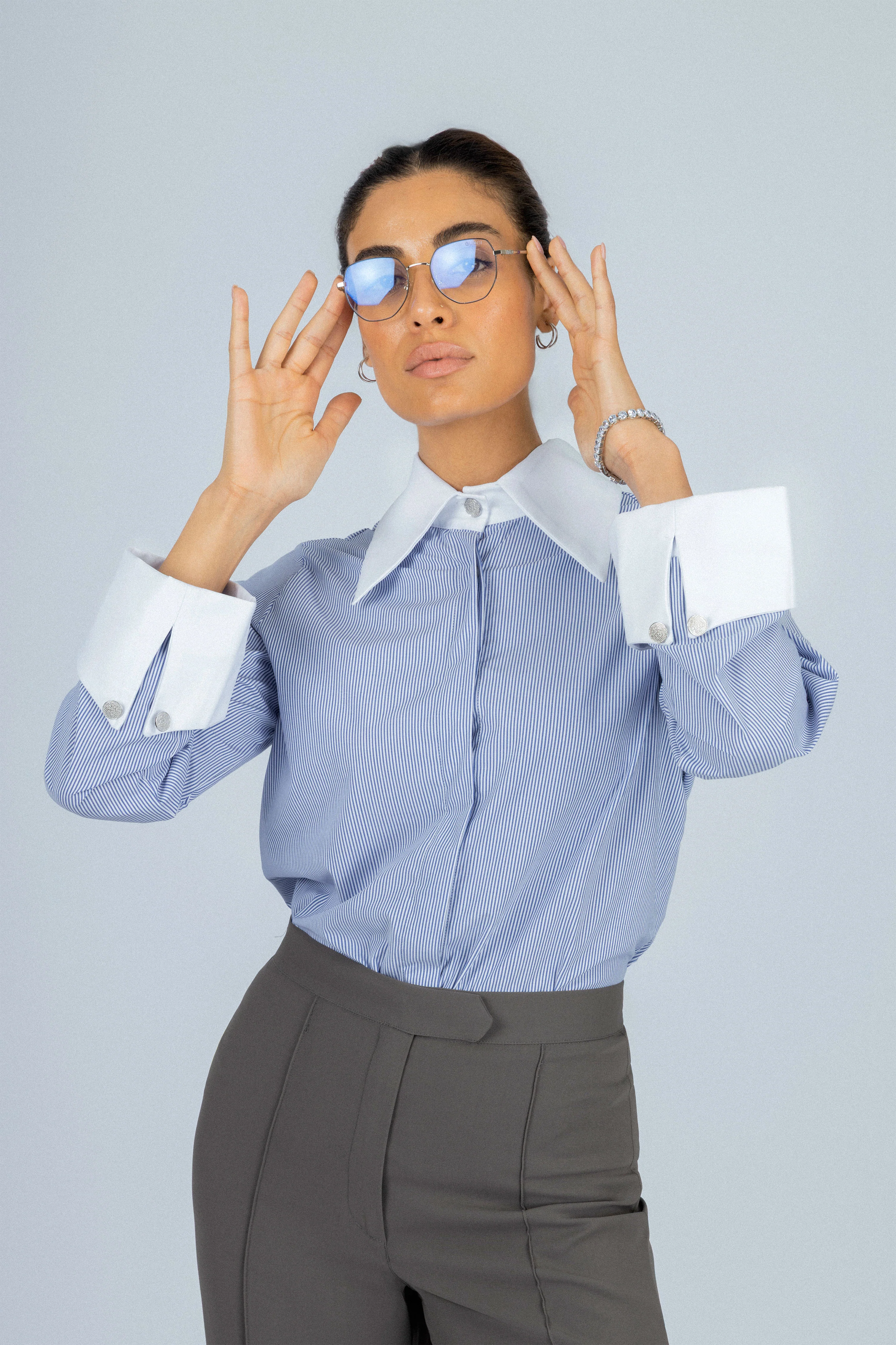 Striped Light Blue Bamboo Blend Classic Shirt - Image 3
