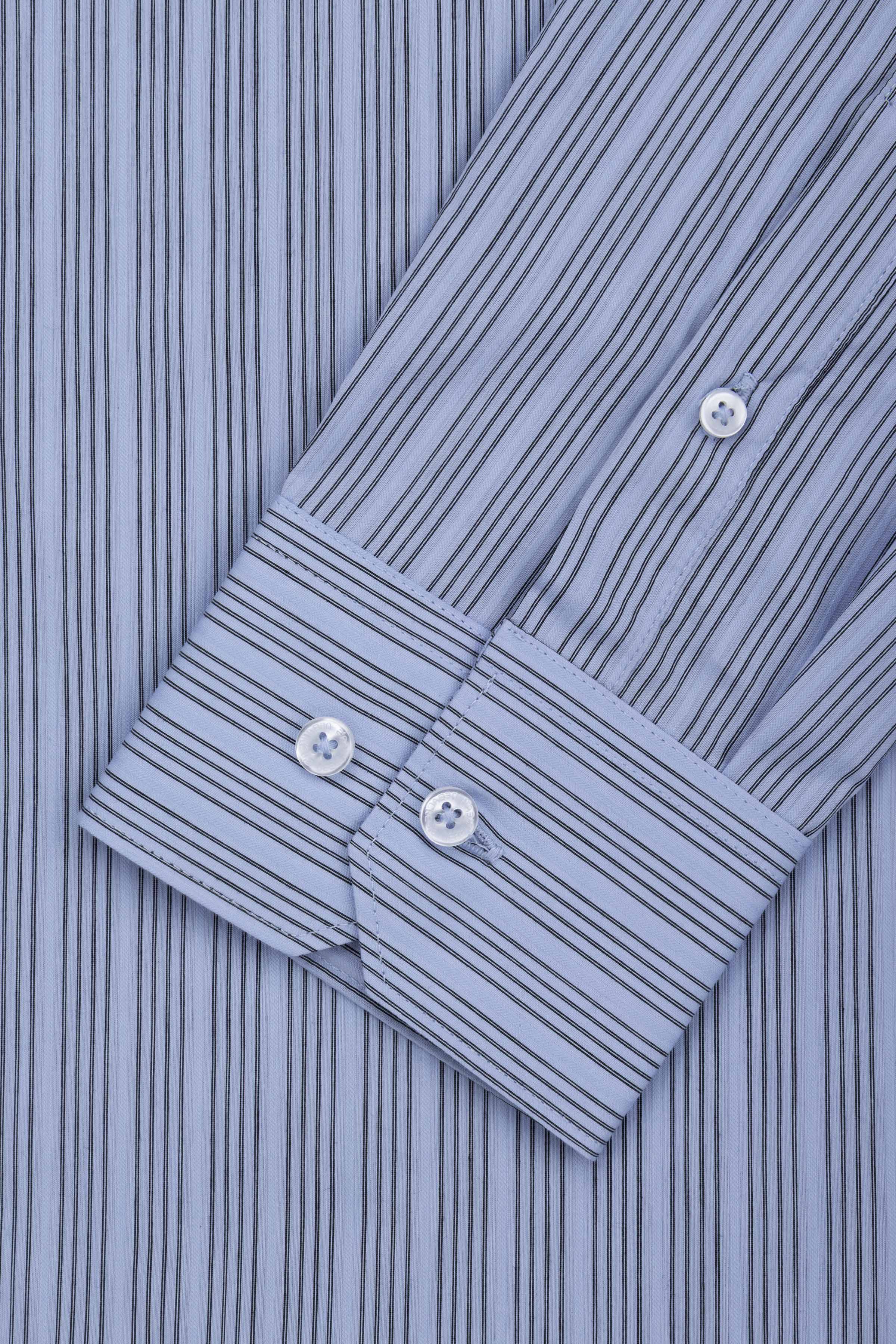 Striped Light Blue & Black Smart Casual Shirt - Image 3