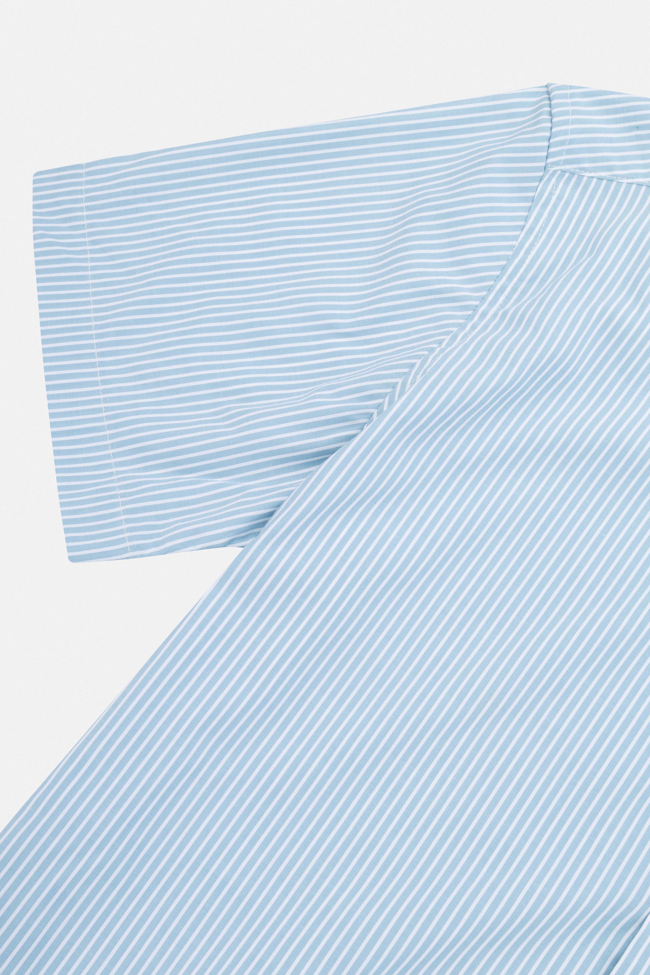 Striped Light Blue Bamboo Short Sleeves Shirt - Image 4