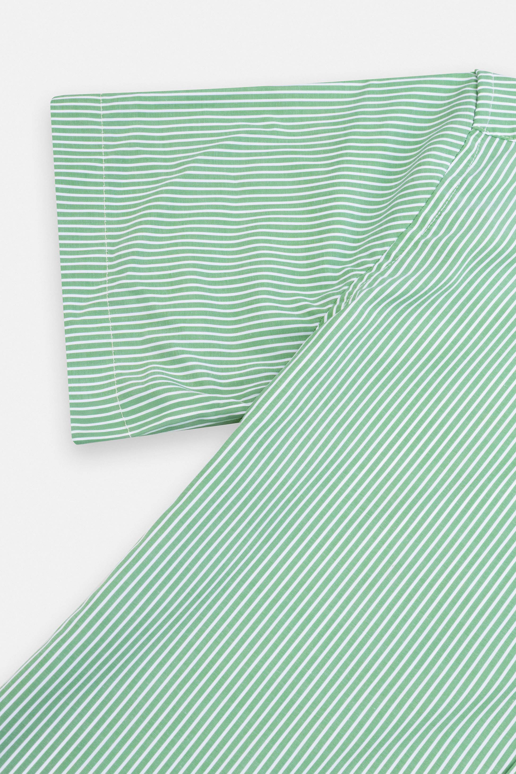 Striped Light Green Short Sleeves Shirt - Image 3