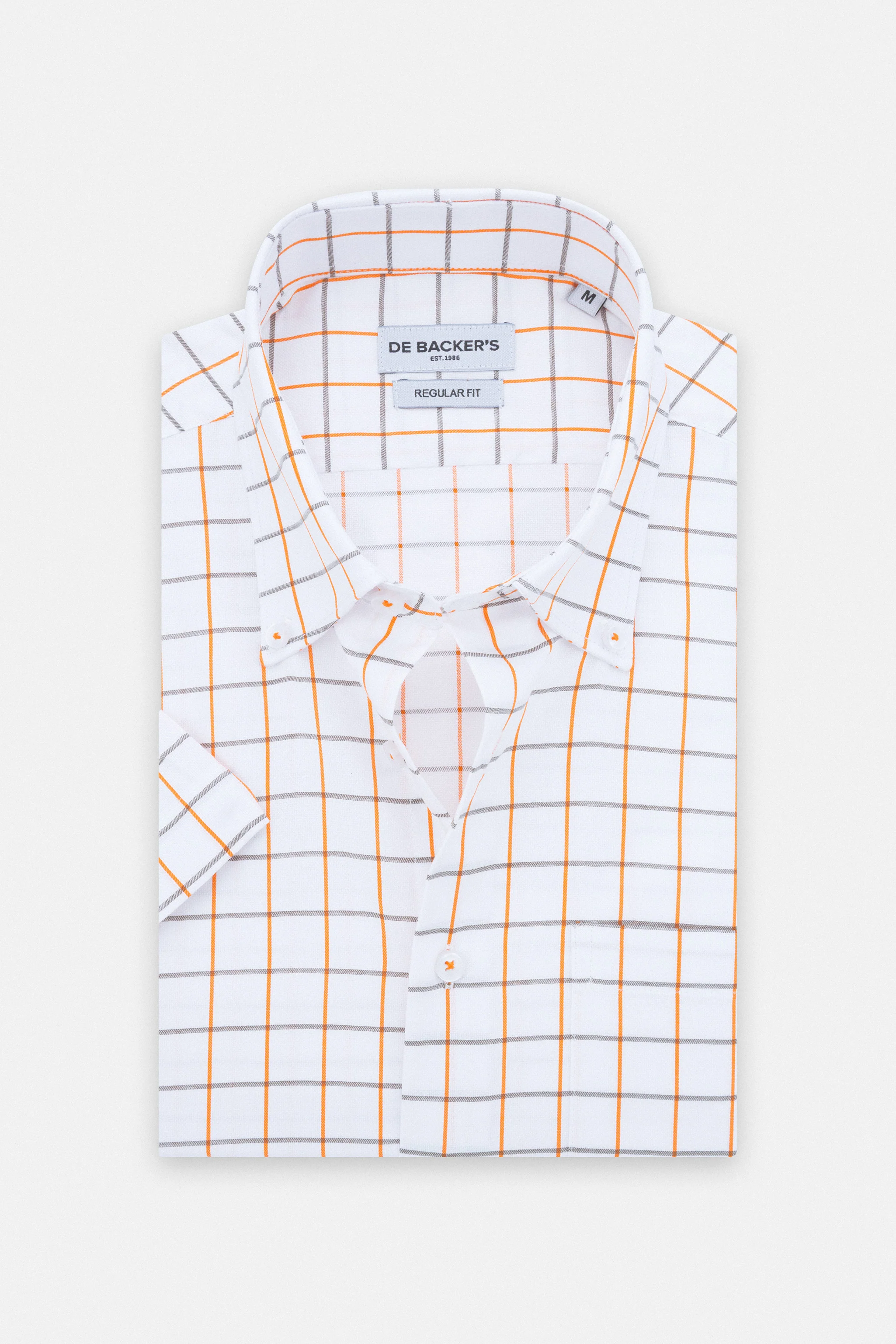 Checked Light Orange Short Sleeves Shirt