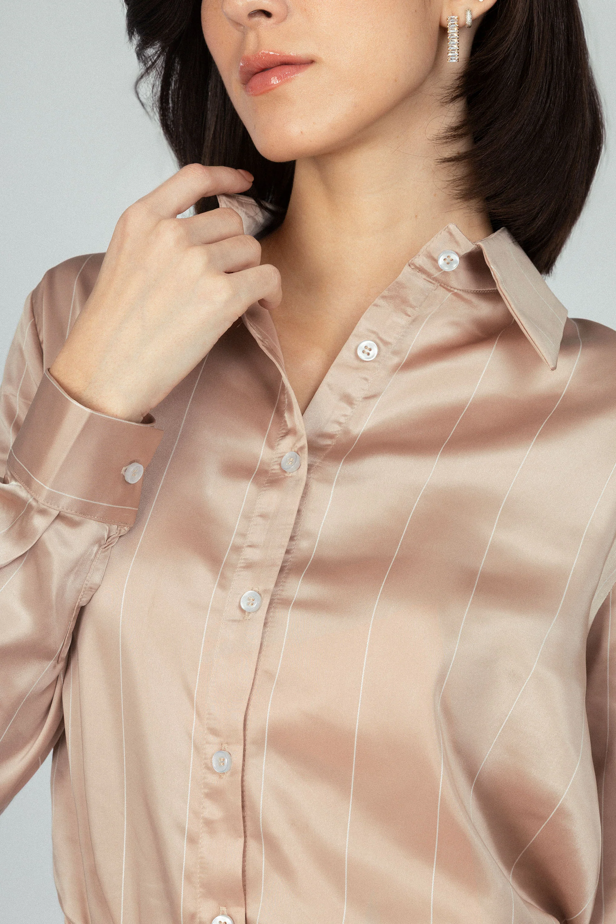 Striped Rose Satin Casual Shirt - Image 3