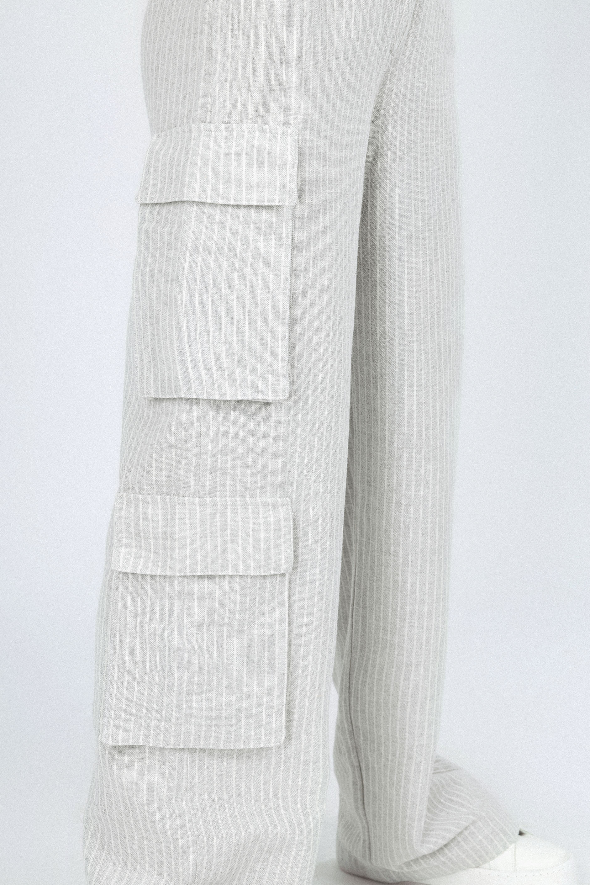 Striped Wide Leg Light Gray Linen Look Pant - Image 3