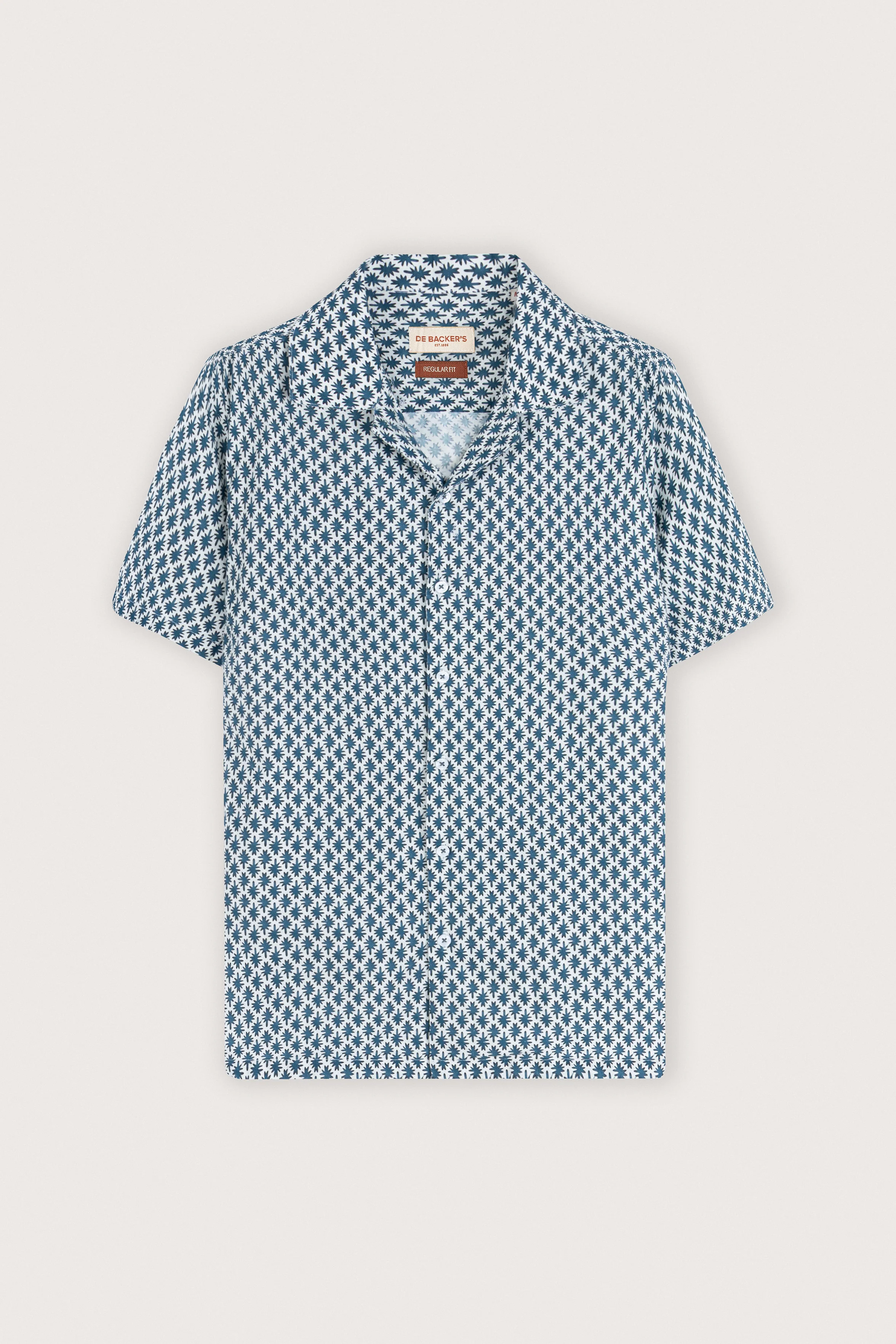 Teal-Blue Printed Linen-Blend Short-Sleeve Shirt