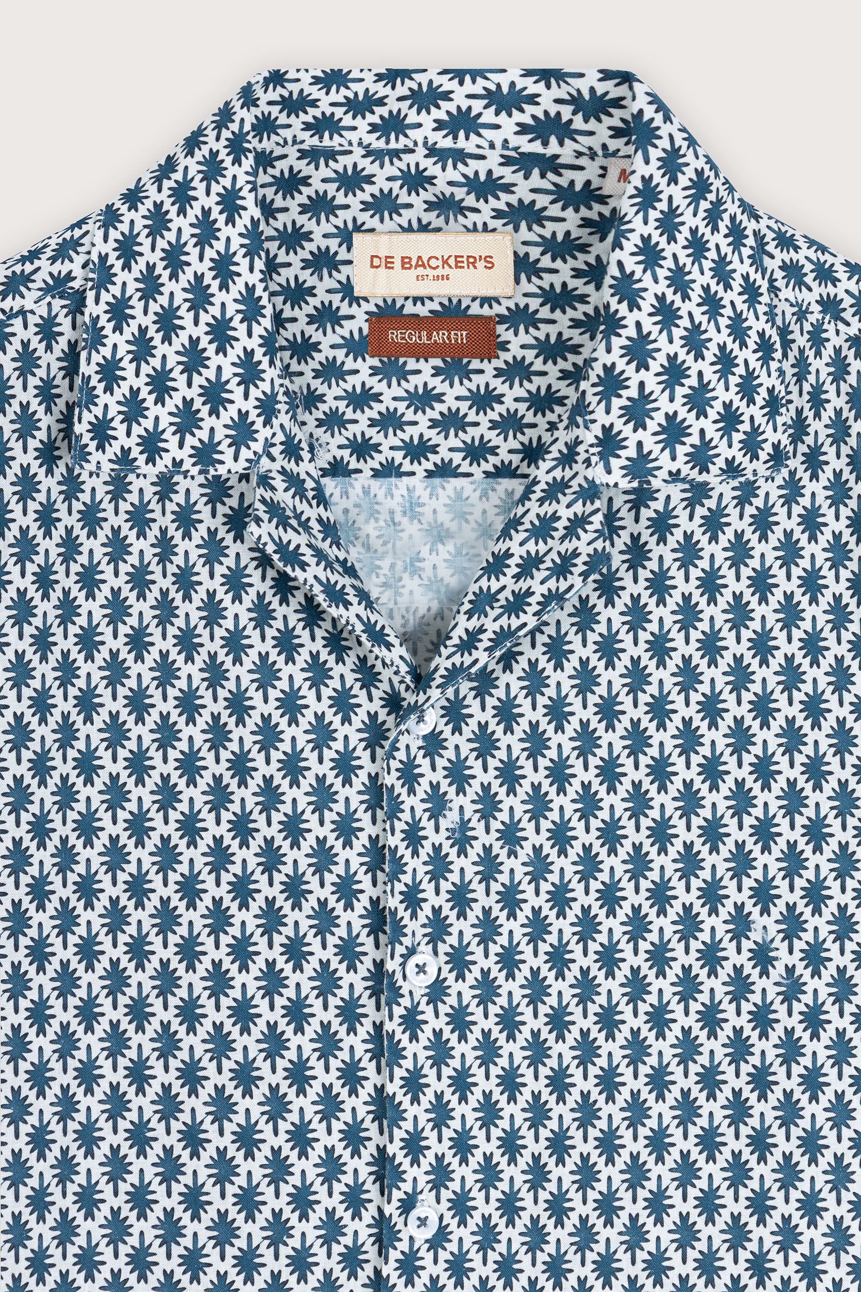 Teal-Blue Printed Linen-Blend Short-Sleeve Shirt - Image 2