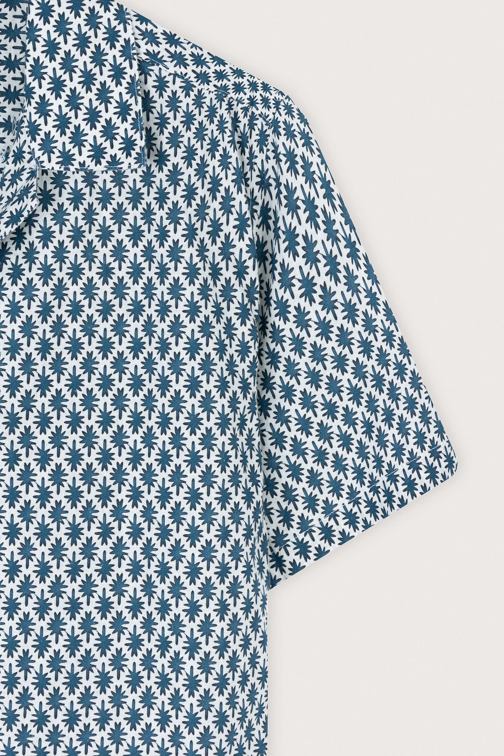 Teal-Blue Printed Linen-Blend Short-Sleeve Shirt - Image 3