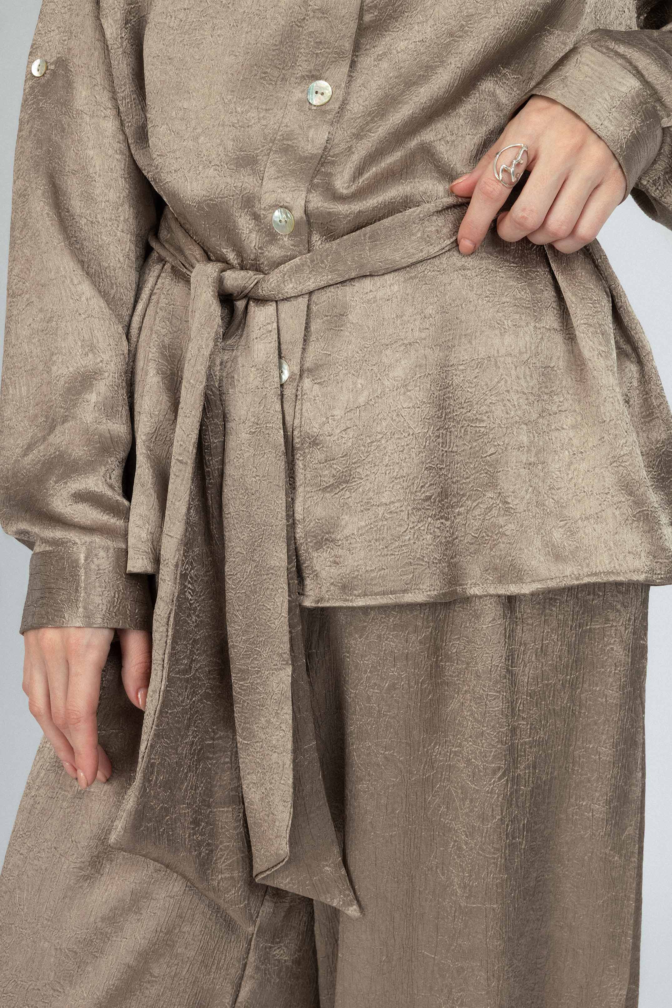 Textured Khaki Satin Set - Image 4