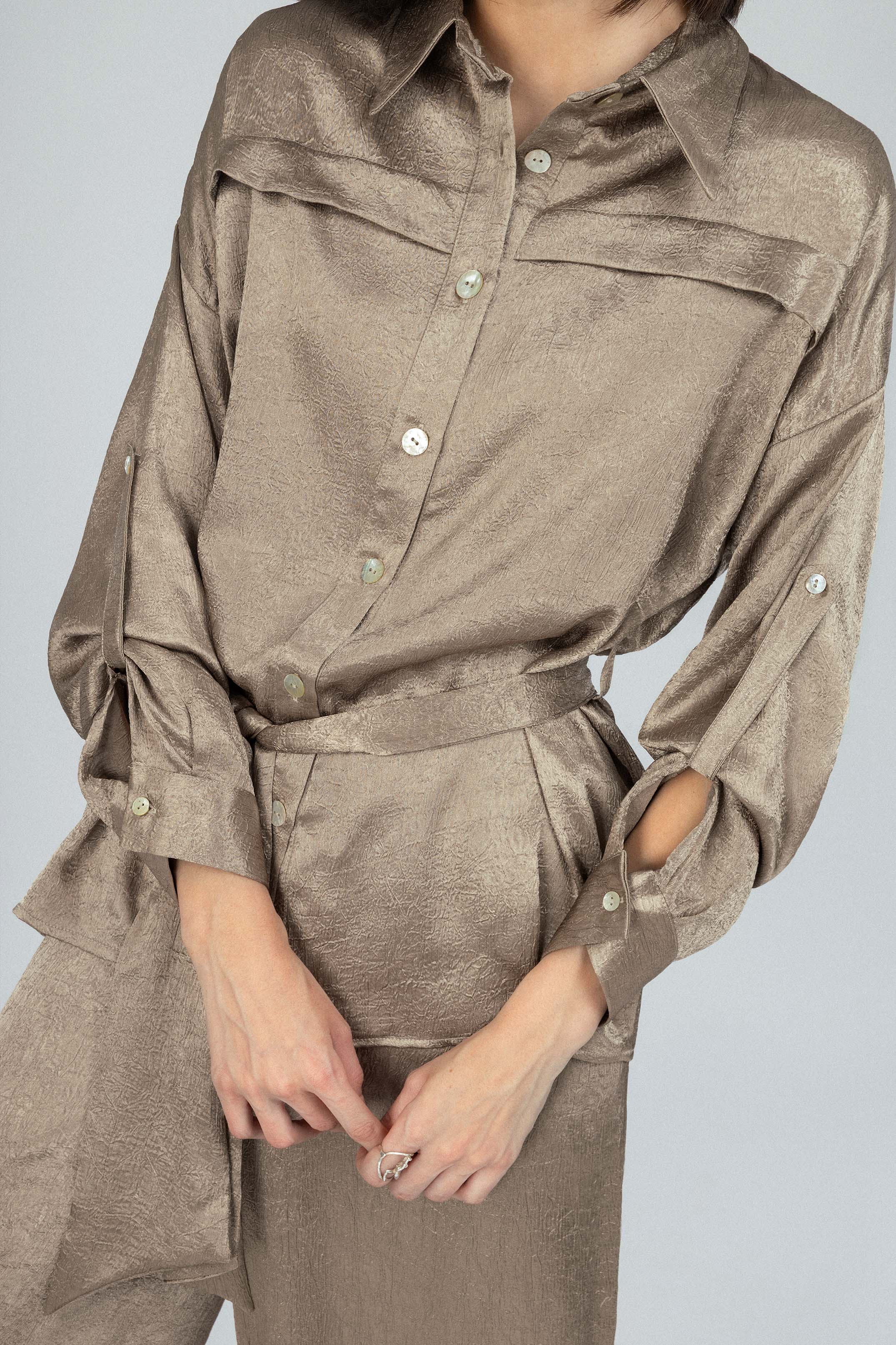 Textured Khaki Satin Set - Image 5
