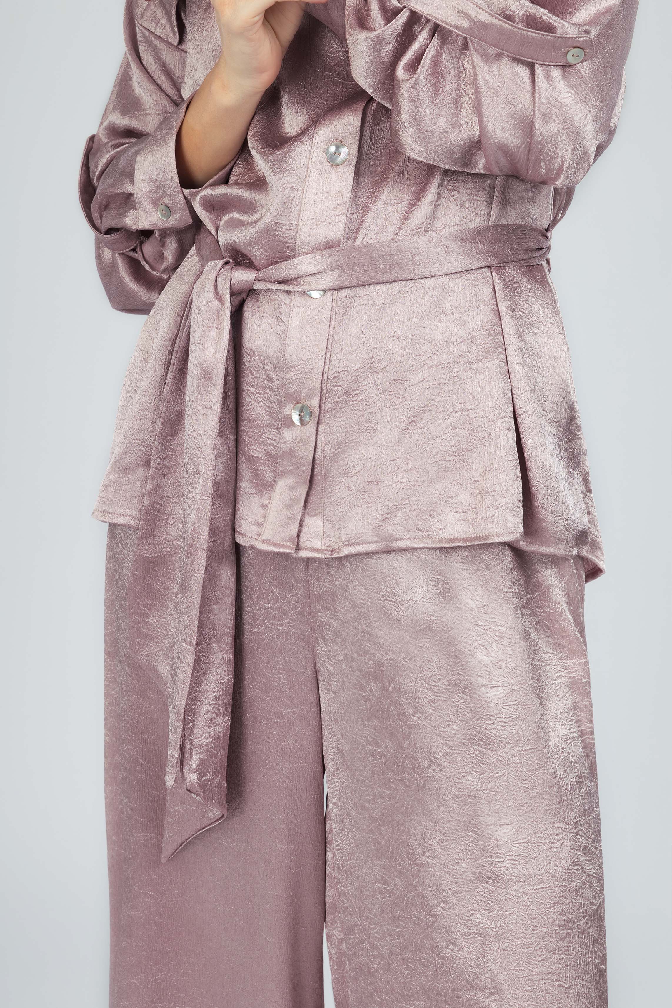 Textured Rosy Brown Satin Set - Image 4