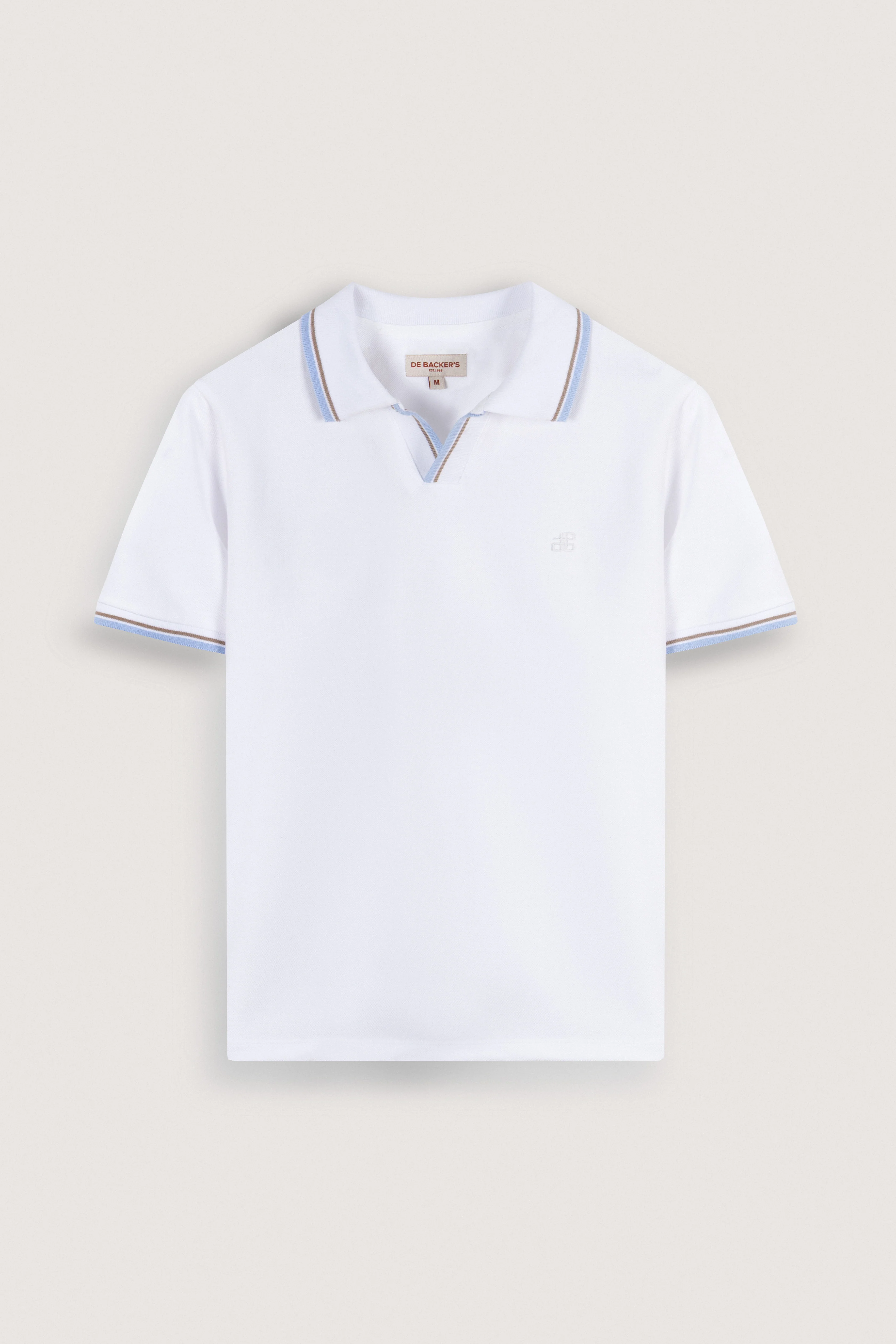White Pique V neck Polo