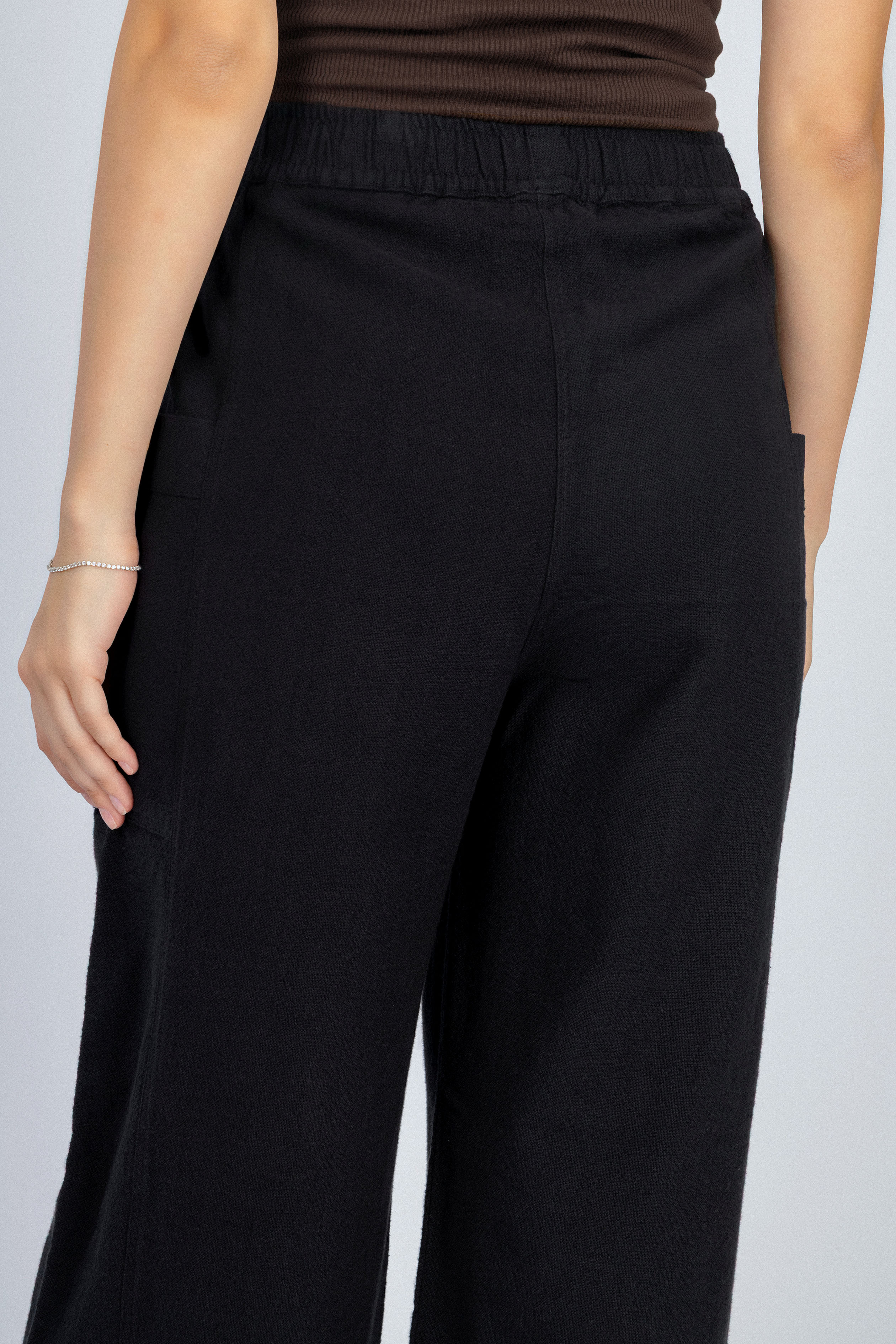 Wide Leg Black Linen Look Pant - Image 4