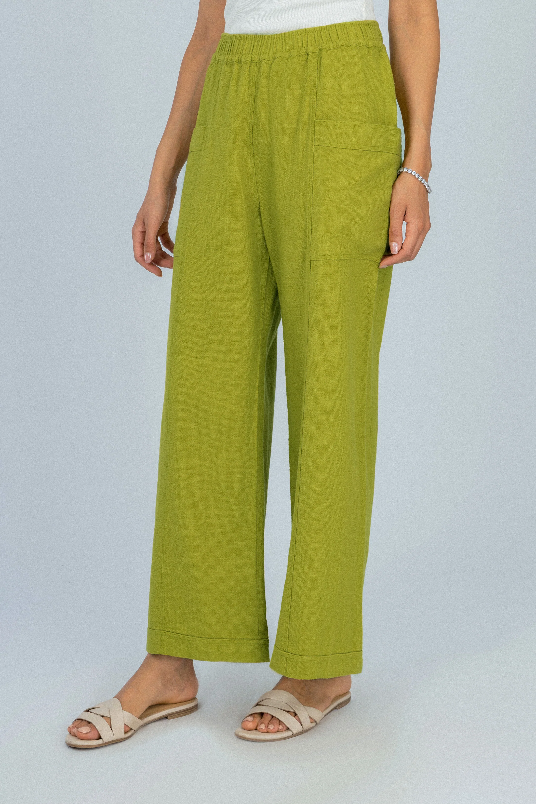 Wide Leg Green Linen Look Pant - Image 2
