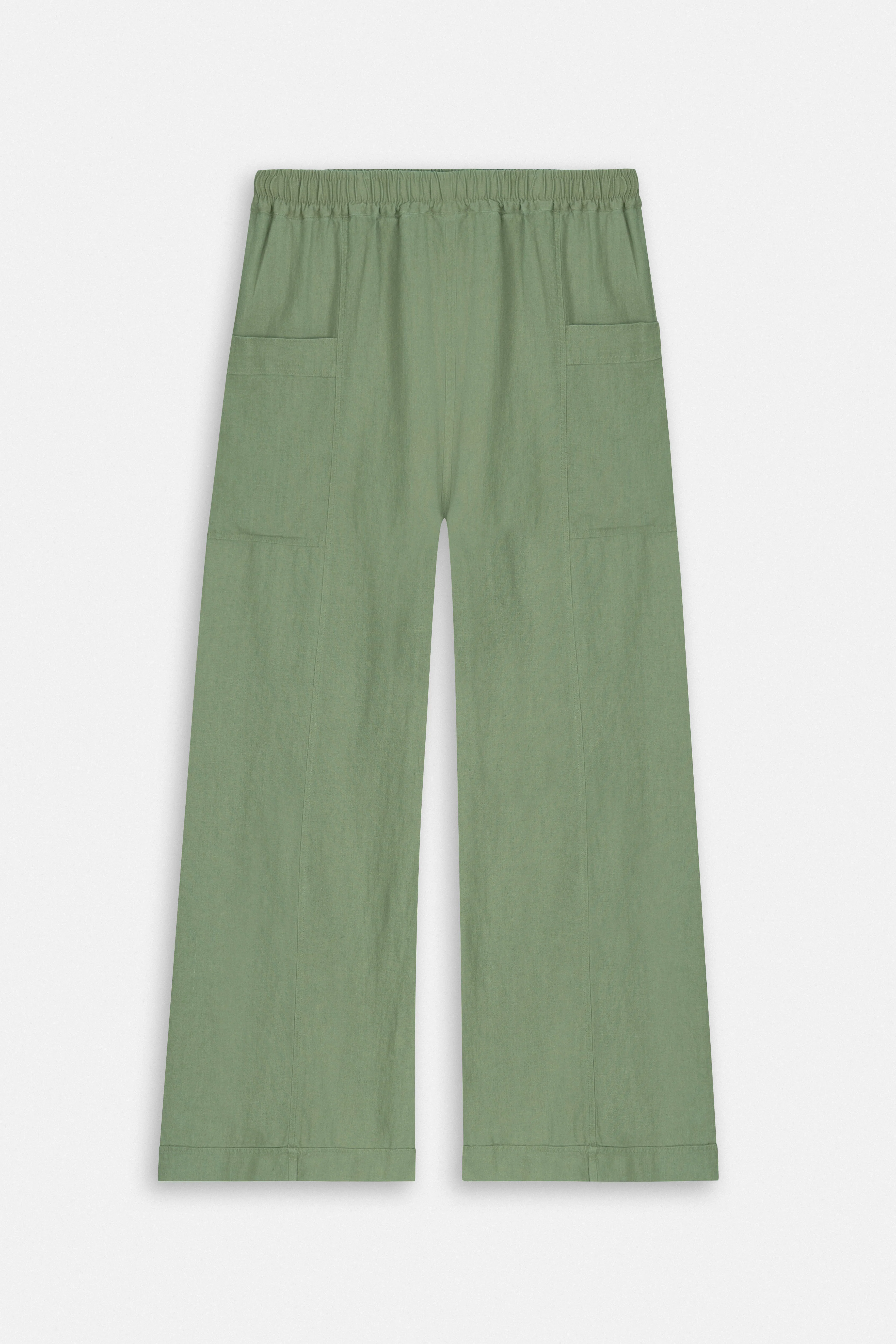 Wide Leg Sage Green Linen Look Casual Pant - Image 5