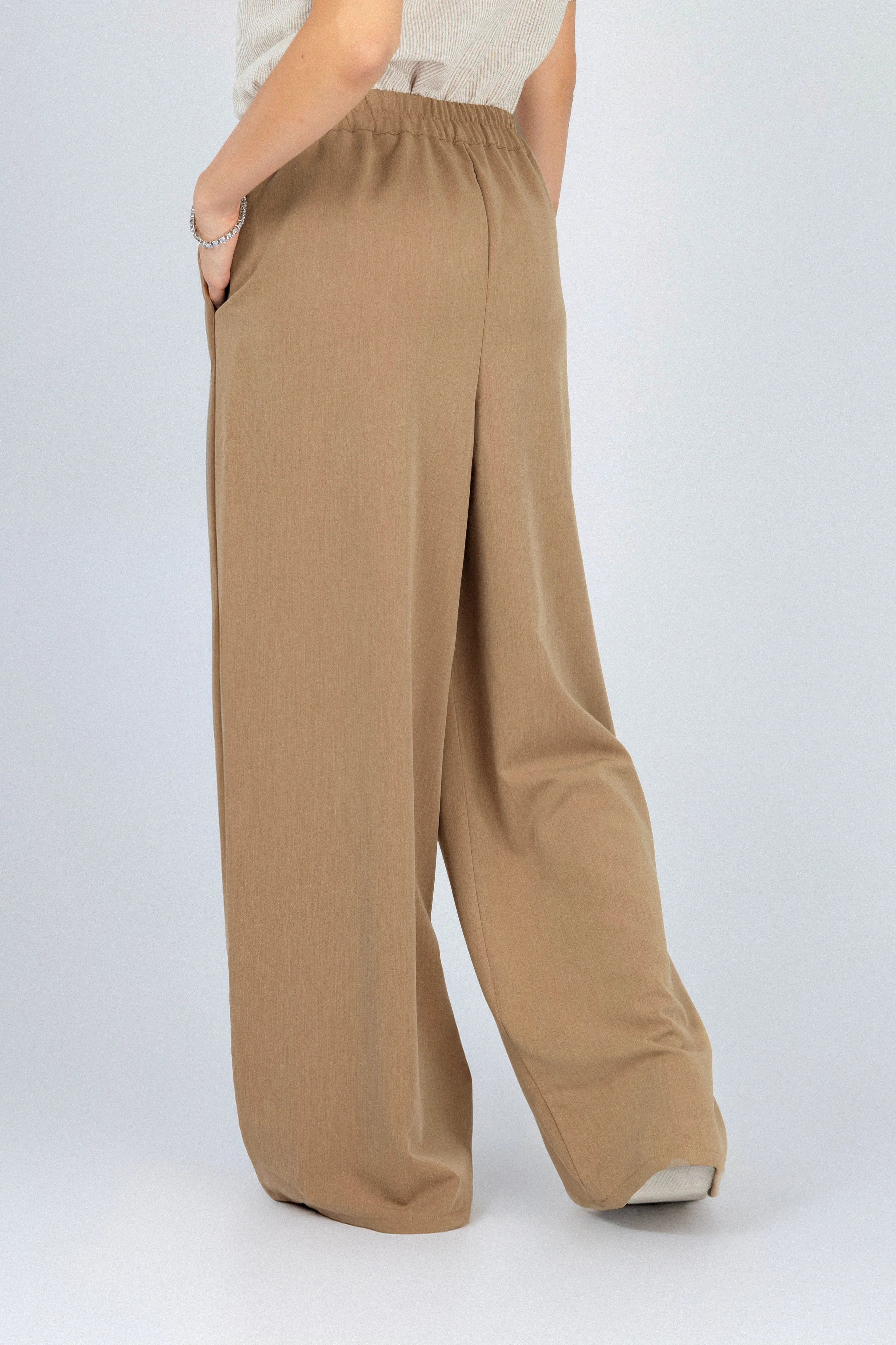 Womens Classic Light Brown Wide-Leg Pants - Image 3