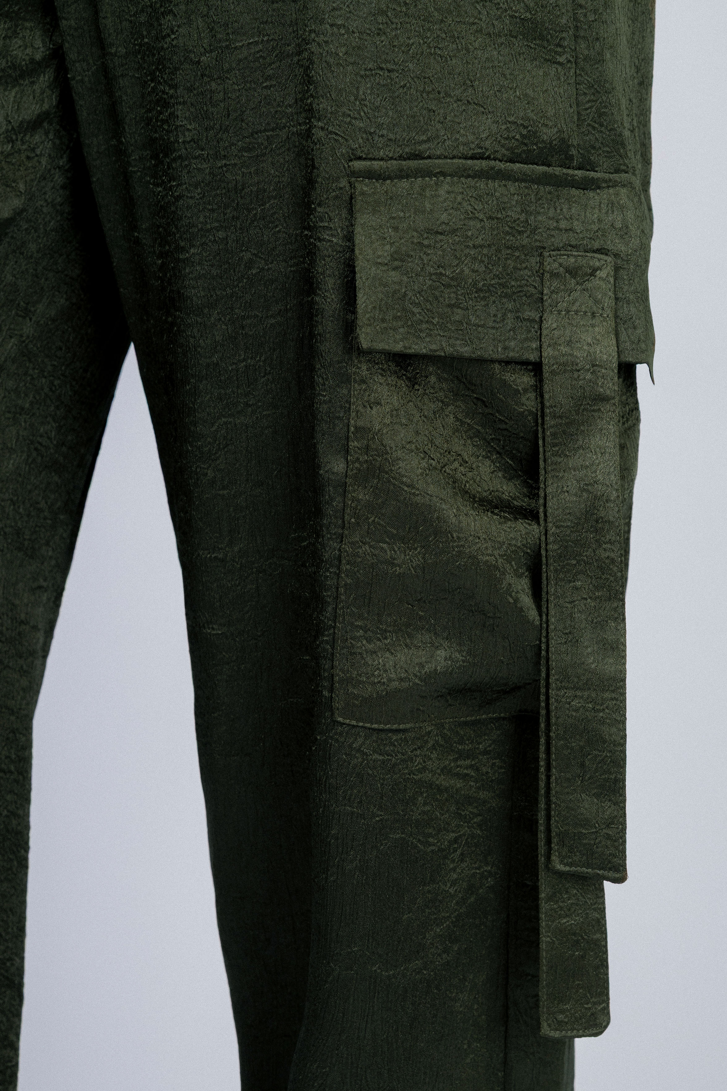 Womens Dark green Satin Cargo pants - Image 4