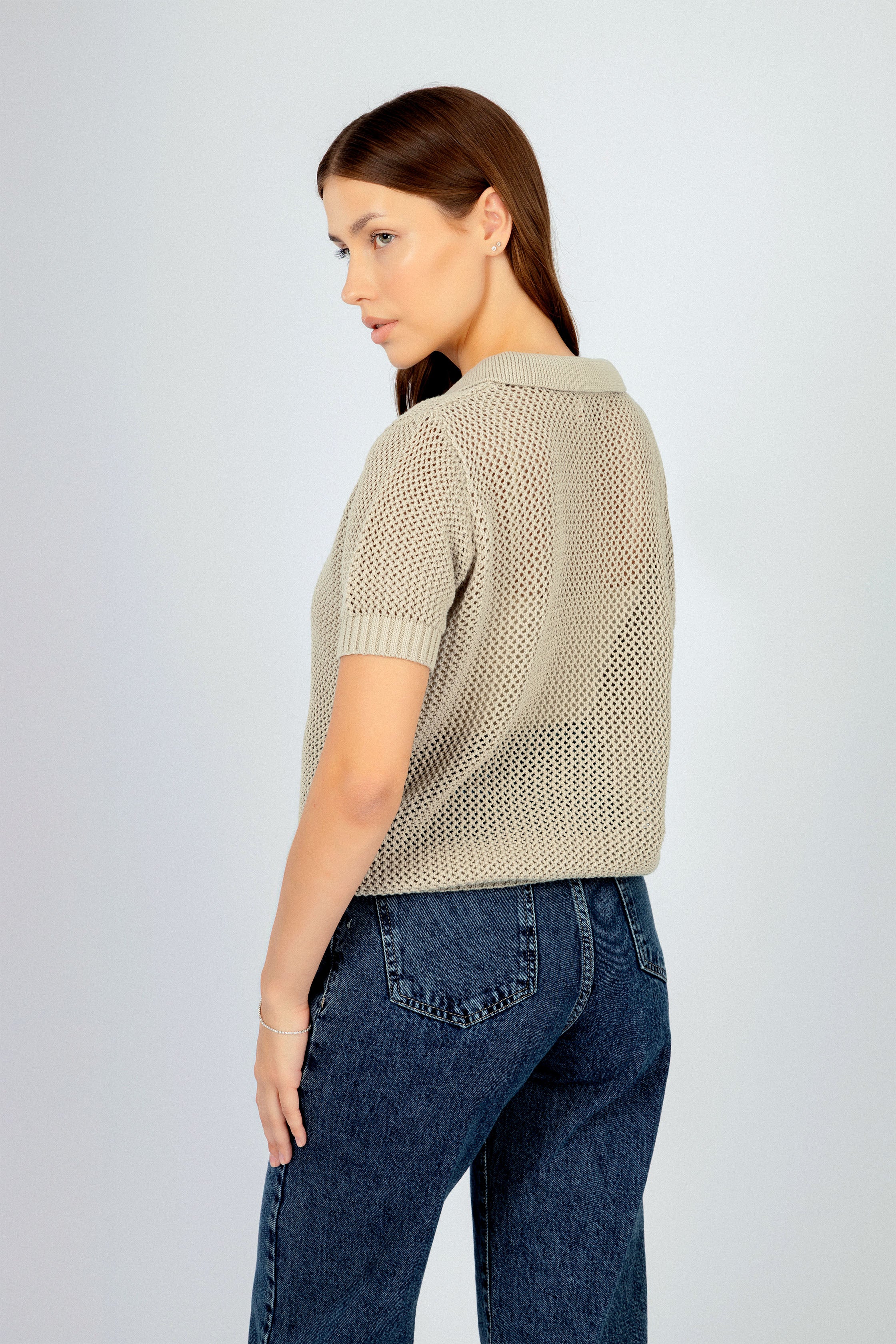 Light Green Crochet-Style Knitted Womens T-Shirt - Image 4
