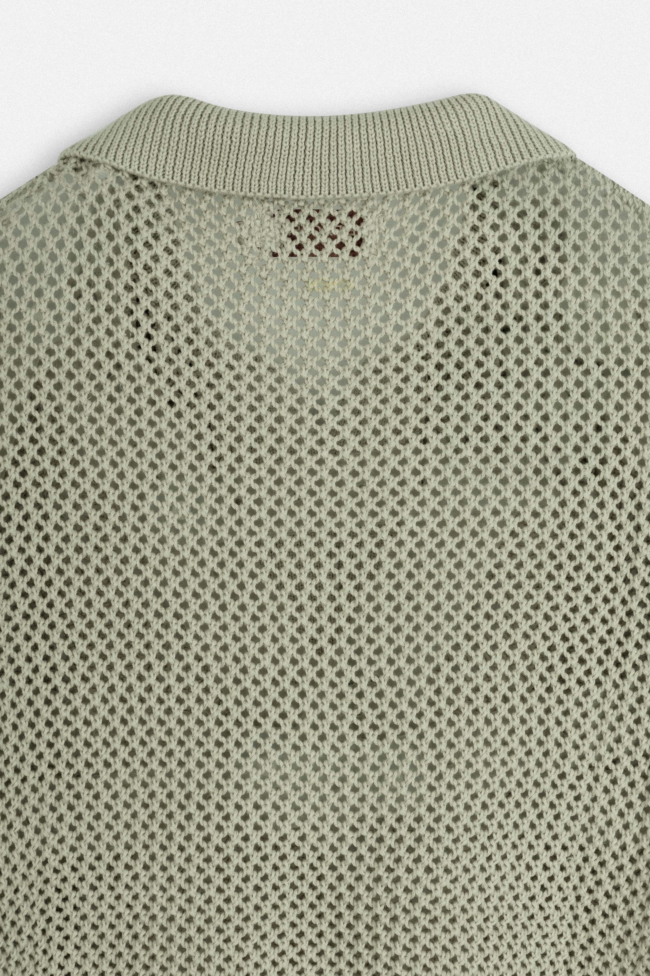 Light Green Crochet-Style Knitted Womens T-Shirt - Image 8
